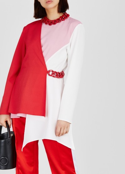 MSGM Colour-blocked chain-embellished top – pink, red and white colour blocking
