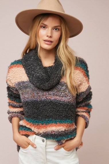 Moth Murray Striped Turtleneck Jumper | textured cowl neck sweater - flipped