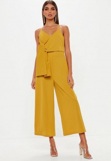 Missguided mustard tie side culotte jumpsuit | yellow party fashion - flipped