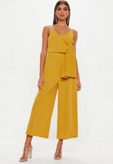 Missguided mustard tie side culotte jumpsuit | yellow party fashion