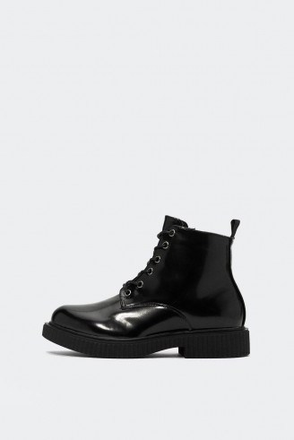 NASTY GAL Love Shines On Vinyl Boot in Black – shiny lace-up boots - flipped