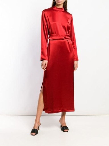 NANUSHKA Sadie midi dress in Rosso / red shiny fabrics - flipped