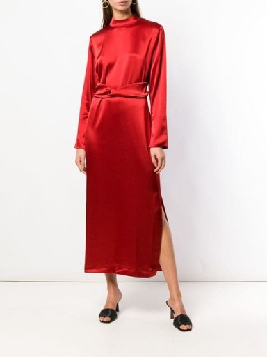 NANUSHKA Sadie midi dress in Rosso / red shiny fabrics