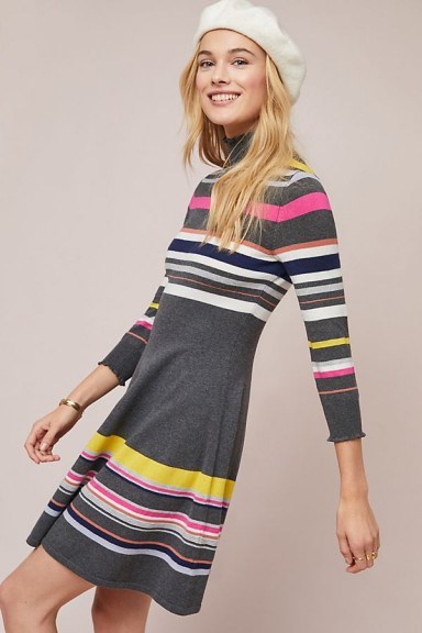 Maeve Nikki Striped-Turtleneck Dress | fit and flare sweater dress - flipped