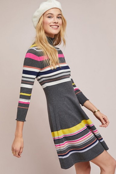 Maeve Nikki Striped-Turtleneck Dress | fit and flare sweater dress