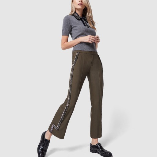 No. 21 MILITARY PANTS WITH RHINESTONES in Military Green ~ casual luxe trousers - flipped