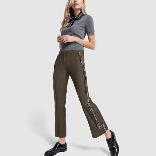 No. 21 MILITARY PANTS WITH RHINESTONES in Military Green ~ casual luxe trousers