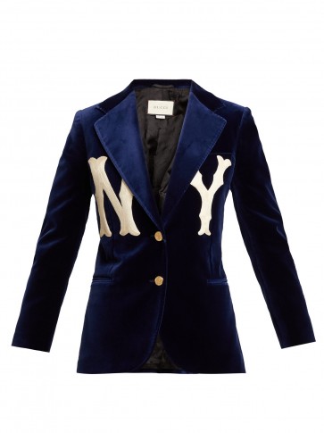 GUCCI NY Yankees-appliqué navy velvet blazer