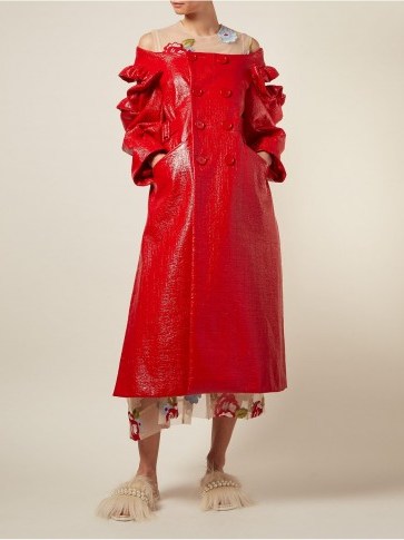 SIMONE ROCHA Off-the-shoulder red patent double-breasted coat ~ statement clothing - flipped