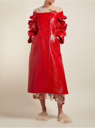 SIMONE ROCHA Off-the-shoulder red patent double-breasted coat ~ statement clothing