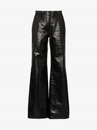 Off-White Flared Leg Patent Crocodile Embossed Leather Trousers in Black / shiny flares - flipped