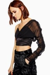 Topshop One Sleeve Bustier Top in Black | cropped party tops