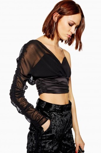 Topshop One Sleeve Bustier Top in Black | cropped party tops - flipped