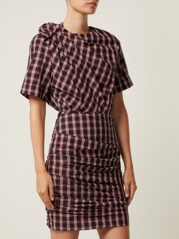 ISABEL MARANT ÉTOILE Oria red tartan ruched cotton dress - flipped