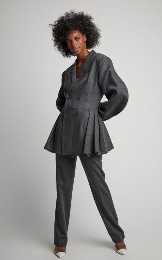 Matthew Adams Dolan Oversized Pleated Herringbone Twill Blazer in Grey ~ contemporary tailored jackets - flipped