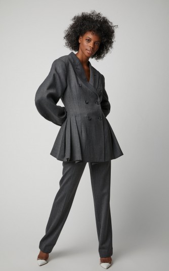 Matthew Adams Dolan Oversized Pleated Herringbone Twill Blazer in Grey ~ contemporary tailored jackets
