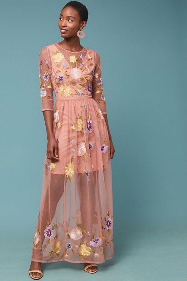 Meadow Rue Palais Maxi Dress in Pink ~ semi sheer floral event wear - flipped