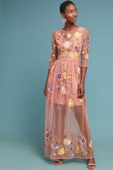 Meadow Rue Palais Maxi Dress in Pink ~ semi sheer floral event wear