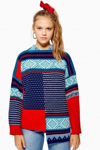 Topshop Patched Fair Isle Jumper – patchwork knitwear - flipped