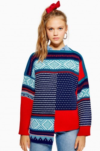 Topshop Patched Fair Isle Jumper – patchwork knitwear