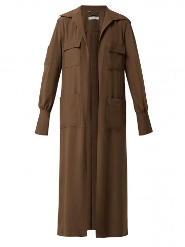 CHLOÉ Patch-pocket khaki-brown silk coat ~ chic lightweight coats - flipped