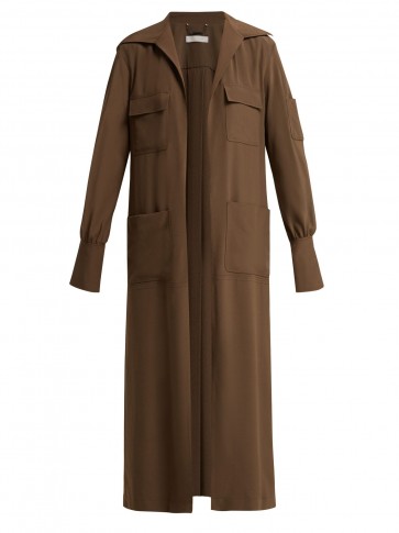 CHLOÉ Patch-pocket khaki-brown silk coat ~ chic lightweight coats