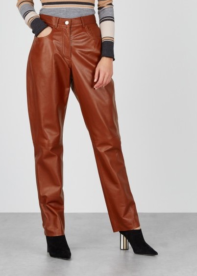 PHILOSOPHY DI LORENZO SERAFINI Terracotta leather trousers | rust-brown pants - flipped