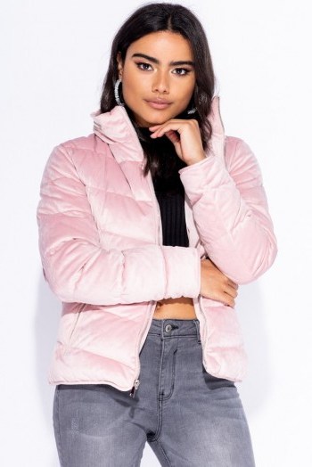 Parisian PINK VELVET QUILTED PUFFA JACKET ~ casual luxe puffer - flipped