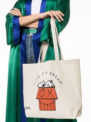 Pintrill Cream Snoopy Life Is A Dream Tote By Mr A / cute slogan bags