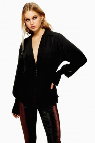 Topshop Plunge Blouse in Black - flipped