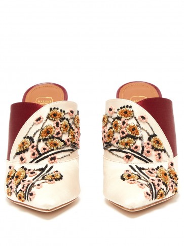 MALONE SOULIERS BY ROY LUWOLT Portia floral embroidered satin mules