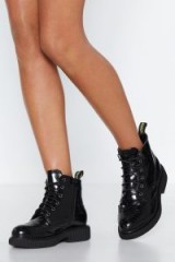 NASTY GAL My Love Shines On Vinyl Boot – black thick sole lace-up boots