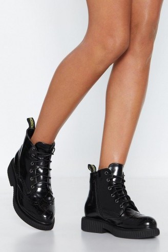 NASTY GAL My Love Shines On Vinyl Boot – black thick sole lace-up boots - flipped