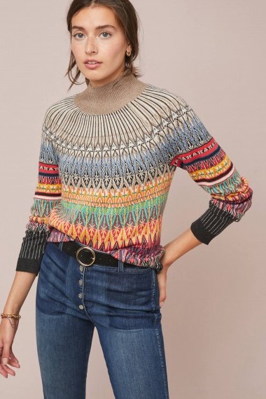 Maeve Prismatic Fair Isle Jumper | high neck multicoloured patterned sweater - flipped