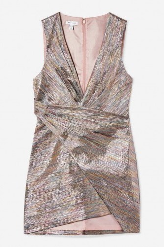 TOPSHOP Rainbow Metallic Wrap Dress – shiny multicoloured mini - flipped