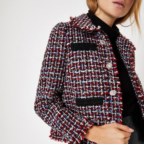 RIVER ISLAND Red check boucle jacket – modern tweed - flipped