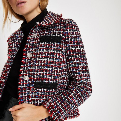RIVER ISLAND Red check boucle jacket – modern tweed