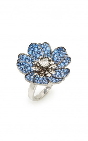 Nam Cho Rhodium-Plated 18K White Gold, Sapphire And Diamond Flower Ring ~ blue stone statement jewellery - flipped
