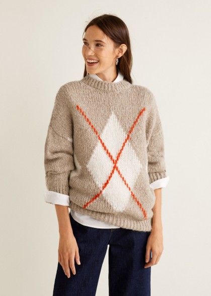 MANGO Rhombus design sweater in beige – STEEVE | chunky patterned jumper