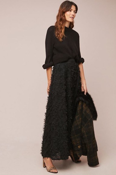 Eri + Ali Rive Droite Maxi Skirt in Black | long textured skirts - flipped