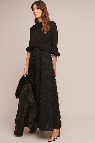 Eri + Ali Rive Droite Maxi Skirt in Black | long textured skirts