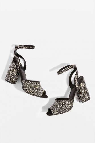 TOPSHOP ROCKY Glitter Block Heel Sandals – glittering party shies