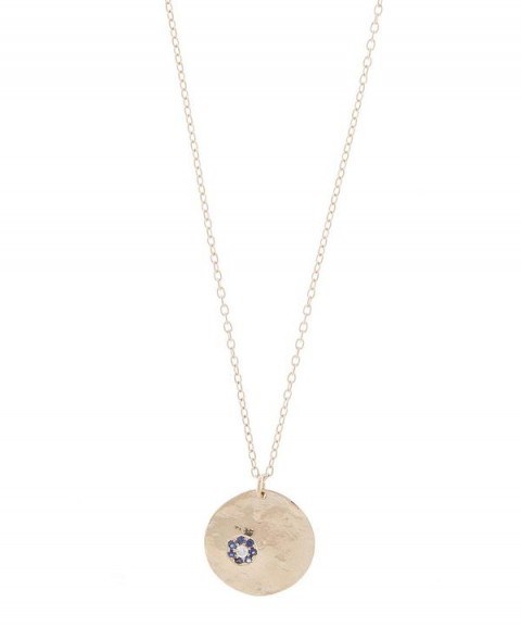 ISMET BY MILKA Rose Gold Medallion Necklace – luxe round pendant with small diamond and sapphires - flipped