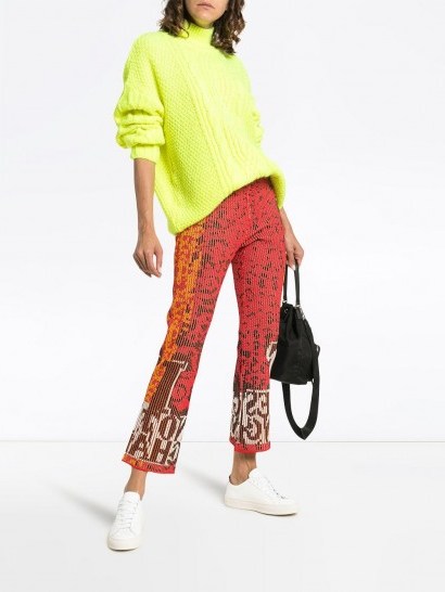 RUDI GERNREICH Nothing Changes Cropped Flare Trousers / sequin & beaded slogan pants / retro fashion - flipped