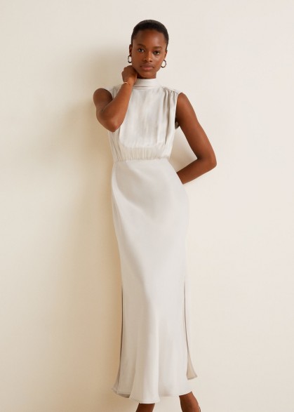 MANGO Satin gown in ivory white | chic keyhole back dress