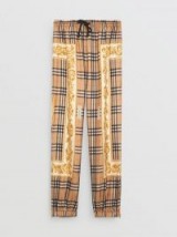 BURBERRY Scarf Border Vintage Check Silk Drawcord Trousers / zipped cuff-style hem