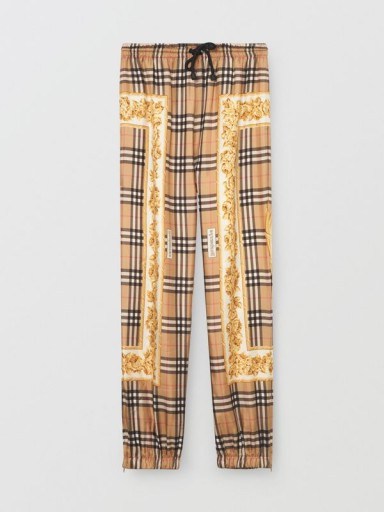 BURBERRY Scarf Border Vintage Check Silk Drawcord Trousers / zipped cuff-style hem - flipped