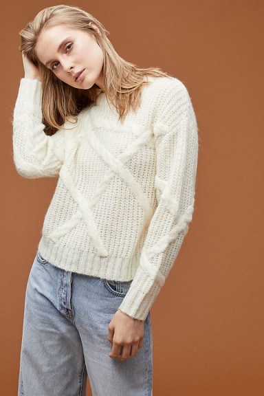 Selected Femme Cable-Knit Jumper in Ivory | chunky crew neck - flipped