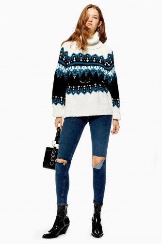 Topshop Sequin Oversized Fair Isle Jumper | patterned roll neck sweater - flipped