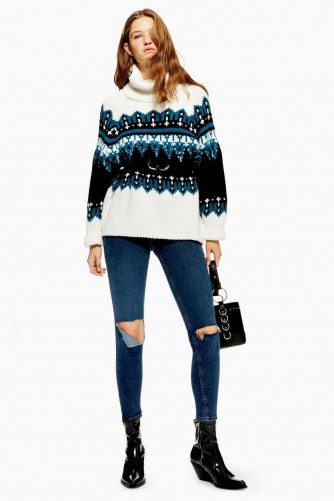 Topshop Sequin Oversized Fair Isle Jumper | patterned roll neck sweater